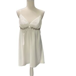 Flora White Baby Doll Lingerie Adjustable Straps Bridal Silver Lace Size Large